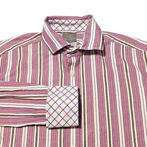Thomas Dean Flip Cuff Dress Shirt Men Medium Long Sleeve Striped Button Purple